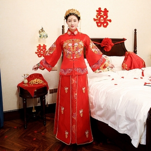 秀禾服新娘礼服嫁衣冬2017新款 红装新娘大码敬酒服胖mm新娘200斤