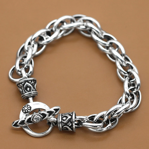 s925纯银简约链 海盗船平安纹泰银手链 男士款复古高端饰品霸气