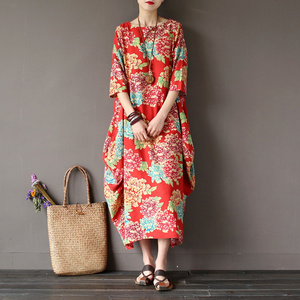 做旧牡丹东北被面老花布 span class=h>棉麻 /span>料复古文艺宽松大