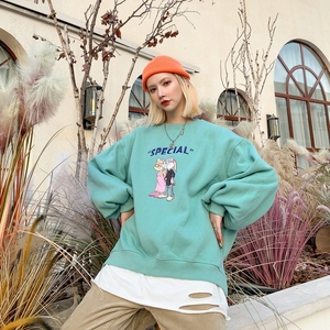 pink院长 可爱卡通印花加绒卫衣冬少女短款三色韩版休闲套头 span