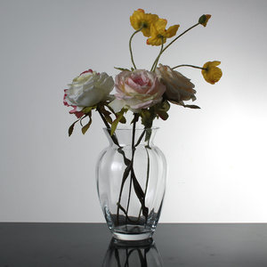 kaheku克利恩人工吹制透明竖纹玻璃花瓶花店创意鲜切花插花器摆件