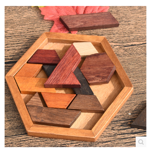 木制六边形智力几何拼板拼图七巧板玩具拼画幼