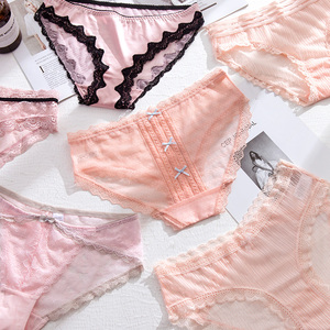 超薄透明内裤女蕾丝少女网纱性感镂空舒适三角裤可爱粉嫩低腰底裤