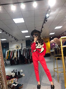 韩版时尚针织宽松上衣 松紧腰休闲加绒裤子旺仔两件运动两件套装