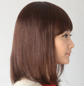 实拍真发中长发斜刘海假发女100%真人发女主播波波头内扣梨花头