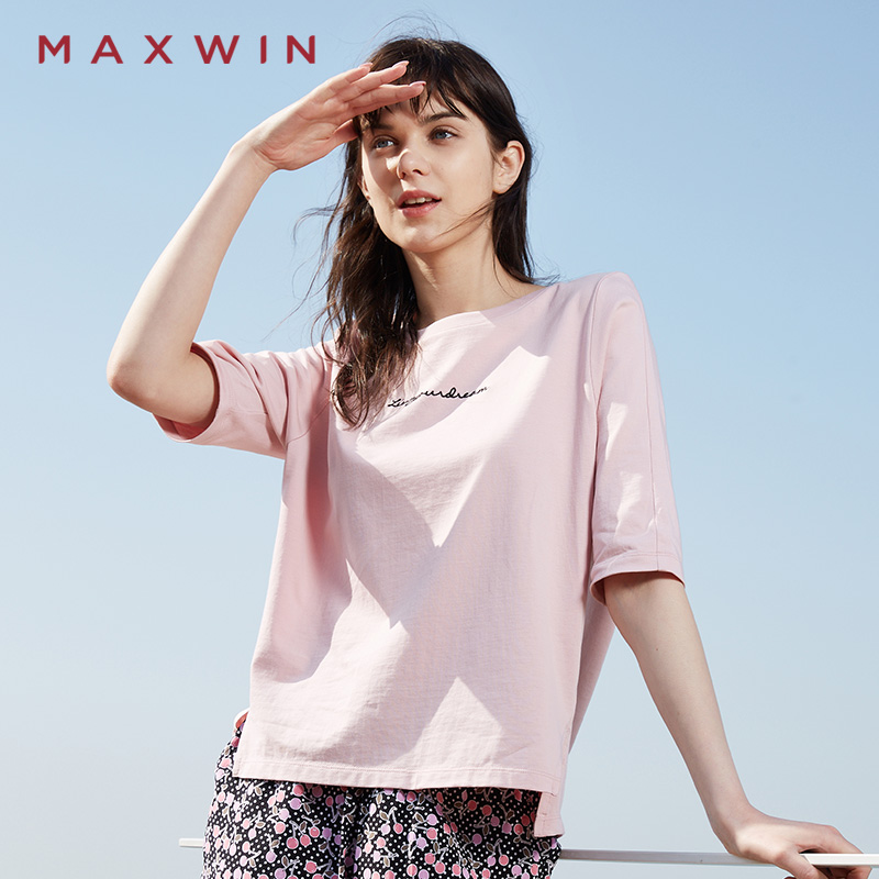 MAXWIN马威夏季女士纯棉印花短袖T女半袖百搭休闲宽松圆领T恤