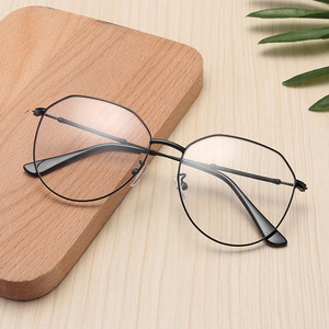 新款男女通用不规则全框网红平光镜 复古记忆金属眼镜框可配近视