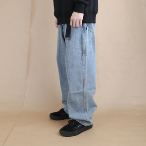 复古90年代嘻哈old school风格vintage直筒长裤水洗宽松牛仔裤男