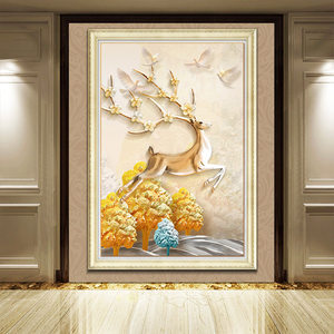 class=h>壁画 /span>简欧客厅门口挂画北欧麋鹿招财画