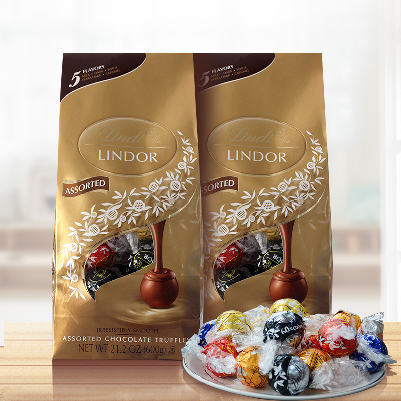 美国进口lindt/Lindor瑞士莲软心夹心白黑牛奶巧克力球约50粒礼物