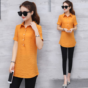 棉麻短袖衬衫女夏2017新款韩版宽松百搭衬衣