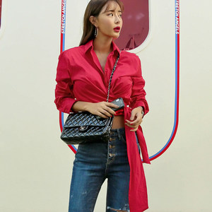 系腰衬衫女短款价格