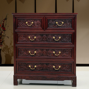 东阳红木五斗柜抽屉储物柜非洲酸枝木明清古典雕花卧室新中式家具