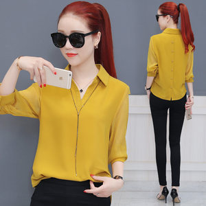 时尚olay修身气质2019年新款春季女装长袖衬衫 span class=h>打底衫 