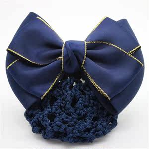 简约工作工装粉红色头花网兜优雅银行职业黑色网头马尾发饰保洁