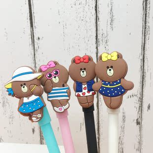 韩国文具可爱line布朗熊choco签字笔黑色0.35mm卡通丘可中性笔