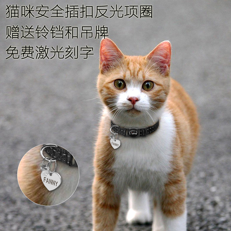 猫咪幼猫安全插扣反光项圈 刻字牌