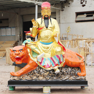 厂家直销树脂佛像玻璃钢贴金彩绘山神佛像1米8山神爷坐虎山神