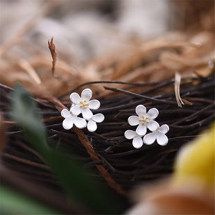 纯银饰品原创手工灯芯花丝绒花耳钉简单小清新轻奢礼物