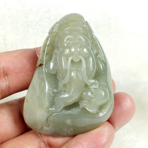 精品新疆和田玉雕刻财神长寿老人吊坠吉祥招财寿星老男款玉吊坠