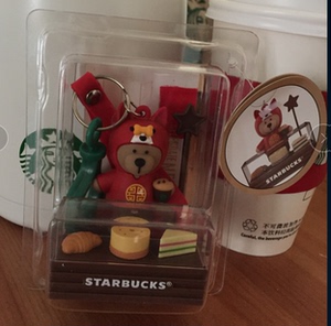 星巴克2017圣诞录音小熊 蛋糕礼盒小熊挂件挂饰父亲节钥匙链