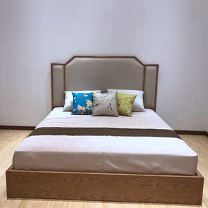 新中式实木床现代布艺双人床新古典双人床简约卧室婚床样板房家具