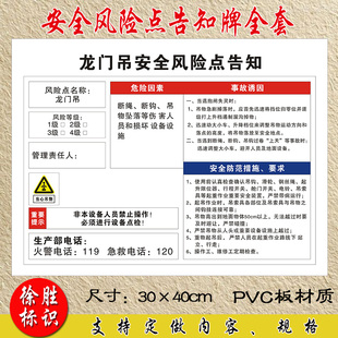 龙门吊安全风险点告知牌卡当心坠落机械伤人碰撞警示标示标识牌