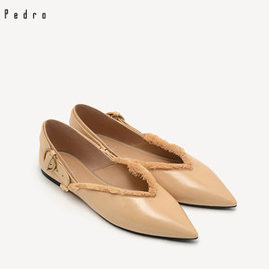 pedro单鞋pw1-65110004-1女士小牛漆皮毛边装饰尖头平底鞋