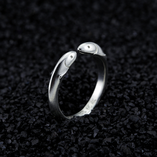 相濡以沫情侣对戒女男s925纯银开口双鱼戒指一对告白礼物原创设计