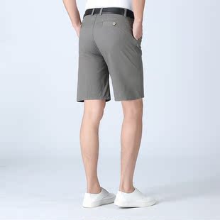 中老年男士纯棉双褶宽松制服裤衩子加肥加大爸爸装西式长立裆短裤