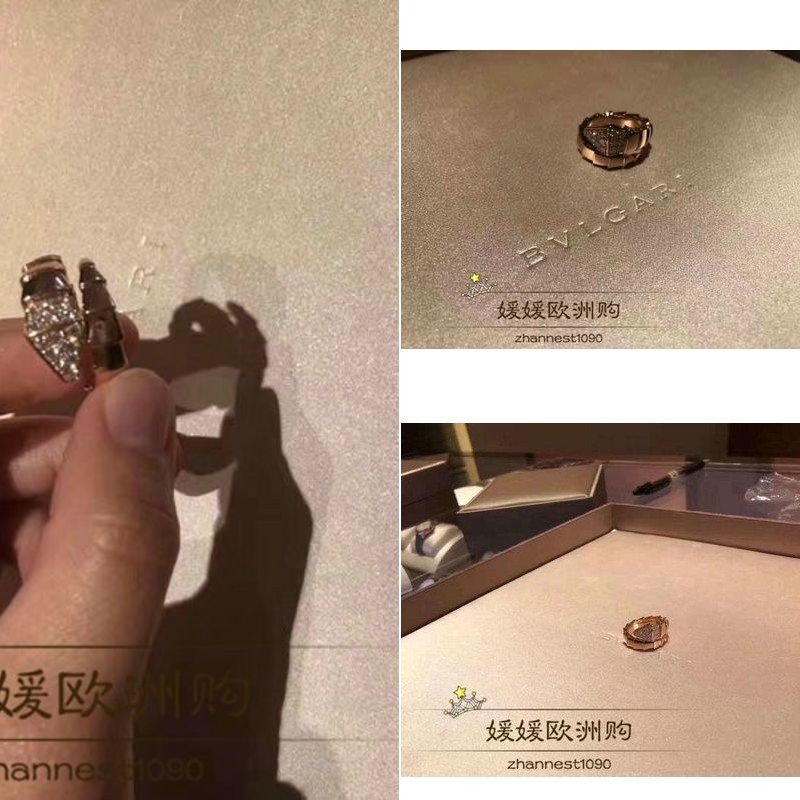 视频采购 Bvlgari/宝格丽 18K玫瑰金蛇形戒指 蛇骨镶钻 情侣对戒