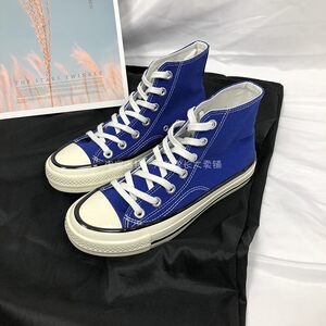 1970s宝蓝色高帮鞋女男女同款百搭学生原宿ulzzang鞋韩版帆布鞋子