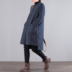 素品 秋冬新款立领中长款夹棉衬衫文艺宽松百搭休闲长袖 span class=h