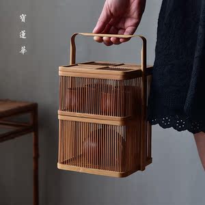 提梁双层竹丝箱笼 明 span class=h>式 /span>茶箱 手工竹 span class