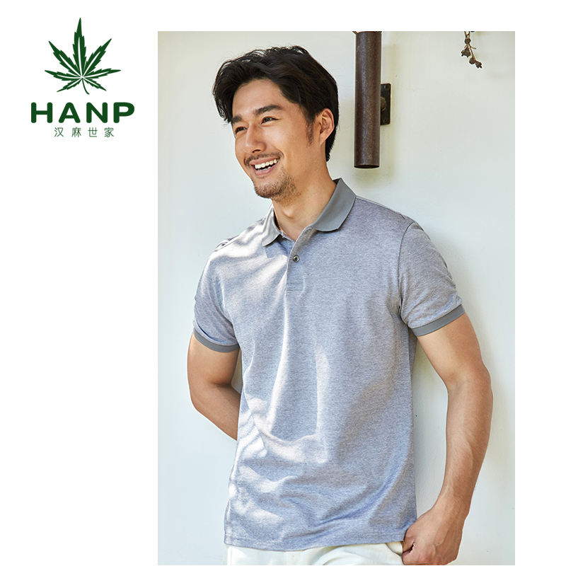 Hanp/汉麻世家男士保罗衫宽松短袖体恤男棉麻翻领T恤时尚休闲男t