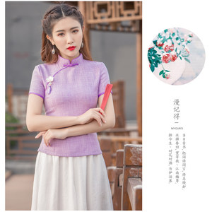新款夏季唐装女士修身绣花旗袍上衣短袖