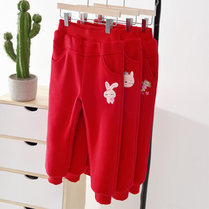 女童新年裤子喜庆儿童女春节拜年衣服加绒 span class=h>长裤 /span>
