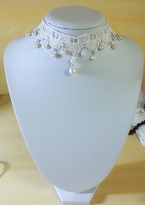 白色蕾丝珍珠项链 新娘伴娘婚礼宴会影楼项链 宫廷复古女锁骨项链