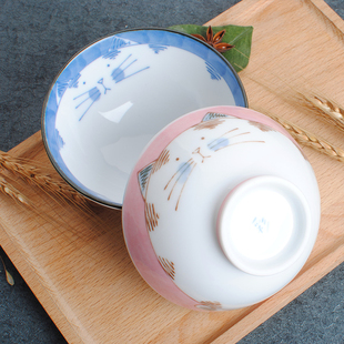 田川町日本进口陶瓷萌猫彩绘碗 家用日式和风米饭碗招财猫情侣餐