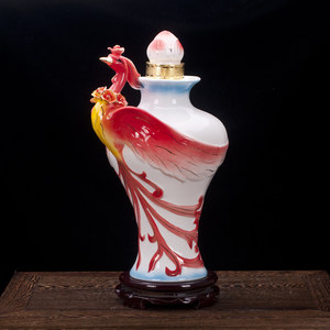 景德镇火凤凰珐琅瓷陶瓷五斤装密封泡 span class=h>酒 /span>瓶 5斤