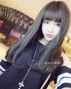 假发女长直发时尚韩版修脸甜美可爱斜齐刘海梨花头中长发微卷内扣