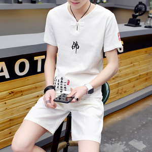 2017夏季新款中国风亚麻短袖t恤男士棉麻半袖