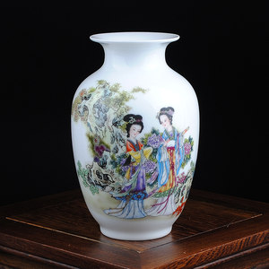 寻韵 景德镇陶瓷器 粉彩仕女图人物小花瓶花器 现代家饰客厅摆件