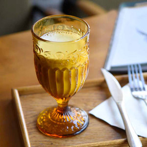 彩色高脚复古杯水杯果汁杯 span class=h>饮料 /span>杯西餐咖啡厅黄