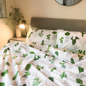 北欧简约纯棉四件套韩国ins清新绿色植物仙人掌床罩家纺被套 span
