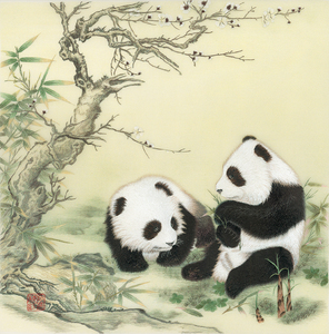 名古绣艺 苏绣刺绣diy套件初学手工装饰画熊猫戏竹30*30cm