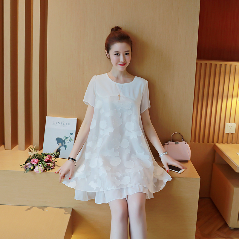 孕妇连衣裙2017新款夏季甜美纯白色娃娃裙中长款宽松韩版显瘦