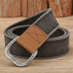 双环扣帆布腰带男士真皮皮带青年学生纯棉休闲户外牛仔裤双扣裤带