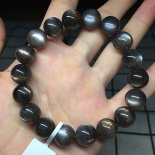 星宿家 罕有天然黑月光骨干 黑太阳石手链男女 金银猫眼 平静心境