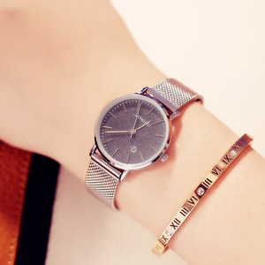 龙波longbo时尚编织网格表带超薄表盘女士防水单日历石英手表包邮